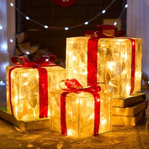 Joyfy 3Packs Christmas Gift Box Lights, Transparent Present Boxes Yard Light Decorations with 60 LEDs for Christmas Eve Night Indoor Outdoor Decor - 1 of 4