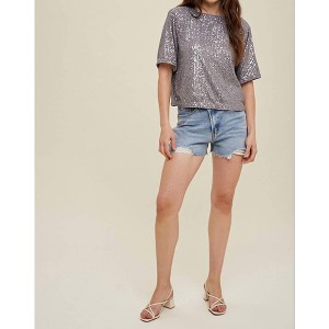 Women's Sequin Boxy Relaxed Crop Top - WISHLIST - 1 of 2