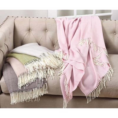 Elegant Herringbone Throw Blanket with Tassel Fringe - Camel 50"x60"