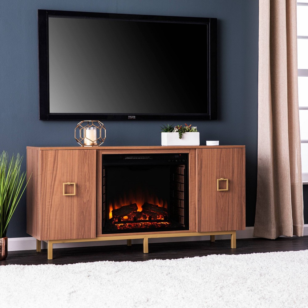 Photos - Mount/Stand Vickdale Electric Fireplace with Media Storage Natural/Gold - Aiden Lane