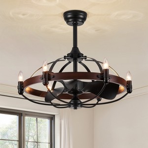 Ludomide 27"  Farmhouse Style Chandelier Ceiling Fan with Light and Remote Control for Bedroom Kitchen Dining Room-Brown Walnut - 1 of 4