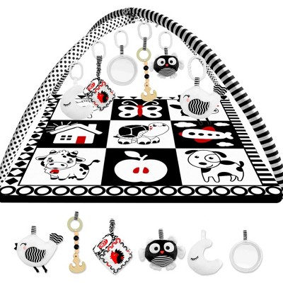 Image of QUOKKA Padded Baby Mat for Floor Tummy Time - Super Soft Black&White Play Mat for Kids Toddlers & Infants - 6 Toys | Thick Pad | Machine Washable