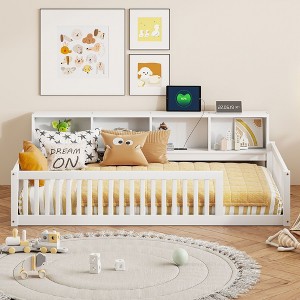 NicBex Kids Montessori Bed with Storage Cabinets,Twin XL Size Floor Bed with USB Ports,Toddler bed for Bedroom Playroom,White/Gray/Brown - 1 of 4