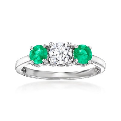 Ross-Simons 0.50 Carat Lab-Grown Diamond Ring With .40 ct. t.w. Emeralds in 14kt White Gold