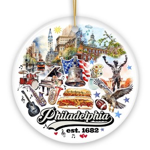 Artistic Philadelphia Handcrafted Ceramic Ornament, Vintage Pennsylvania Souvenir Gift and Christmas Tree Decor, Circle - 1 of 4