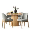 5-Piece Round Dining Table Set, 42'' Oak Pedestal Table with 4 Linen Dining Chairs, Solid Wood Legs, Kitchen or Apartment Furniture-Maison Boucle - 3 of 4