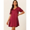 cheibear Women's Short Sleeve Mini length Striped Pajama Dress - 2 of 4