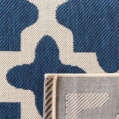 Navy and Beige Square Synthetic Outdoor Area Rug