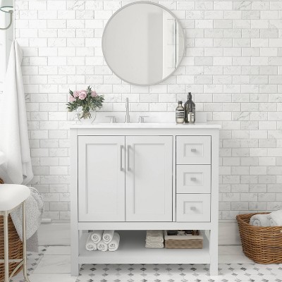 Vivien 36" White Composite Bathroom Vanity with Stone Top and Ceramic Sink