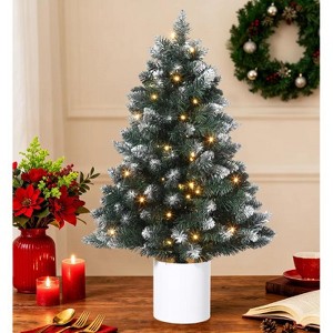 TackView 3Ft Small Prelit Christmas Tree, Snow Flocked Tabletop Christmas Tree, No Assembly, Xmas Decorations for Small Spaces - 1 of 4