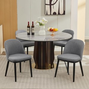 Dining Chairs, Modern Fabric Kitchen Side Chairs with Thick Cushions and Wood Legs - 1 of 4