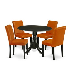 Rustic Kitchen Table Set for 4 - 5 Piece Dining Set with Chairs - 42 Inch Round Table - Black Parson Chairs - 1 of 4