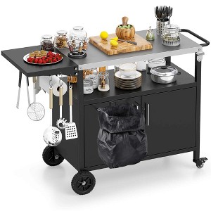 Costway Grill Cart with Storage 33" Outdoor Kitchen Island with Folding Stainless Steel Top - 1 of 4