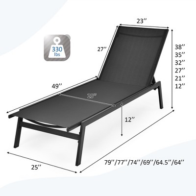 Black Steel Frame Outdoor Adjustable Chaise Lounge Set