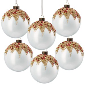 SEVOBAL D3.9" Party Decorations and Accessories Decorative  Set of 6 Glass Ball Ornaments Set for Holiday Tree Decor, White, 3.9"*3.9"*3.9" - 1 of 4