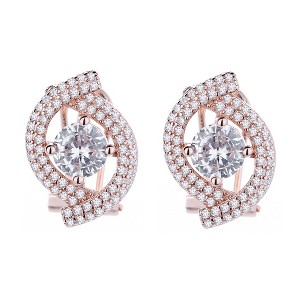 14K Rose Gold and 14K White Gold Two Row Halo Omega Backing Earrings - 1 of 3