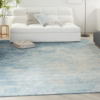 Navy and Light Blue Geometric 9' x 12' Synthetic Area Rug