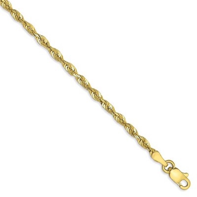 Black Bow Jewelry 2.5mm, 10k Yellow Gold Lightweight D/C Rope Chain Bracelet