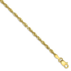 Black Bow Jewelry 2.5mm, 10k Yellow Gold Lightweight D/C Rope Chain Bracelet - 1 of 4