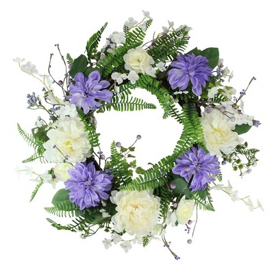 Northlight Daisy And Peony Foliage Twig Artificial Floral Wreath ...