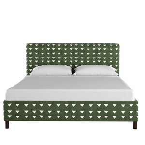 Queen Upholstered Platform Bed in Triangle Dark Green - Project 62