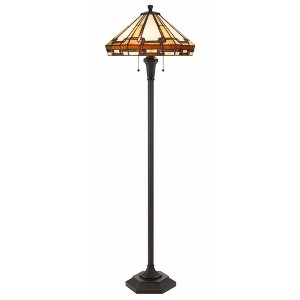 Cal Lighting 60W x 2 Tiffany table lamp with pull chain switch with metal and resin lamp body - 1 of 2