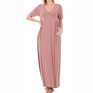 Women's V-Neck Short Sleeve Maxi Dress - ZENANA - 1 of 1