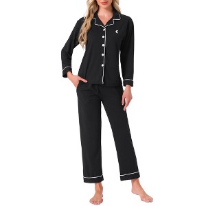 INSPIRE CHIC Women's Cotton Sleepwear Button Down Lounge Long Sleeve Shirt and Pants Pajama Sets - 1 of 4
