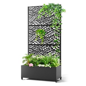 TOAOTBNBO Metal Raised Garden Bed with Leaf Pattern, Outdoor Planter Box with Wheels, Modern Privacy Screen for Garden and Patio - 1 of 4