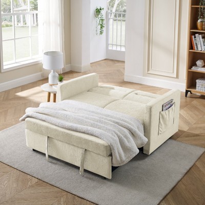 FONTOI Loveseats Sofa Bed with Pull-out Bed, Convertible Sleeper Couch with Adjsutable Back and Arm Pockets for Living Room, Beige, 54.5"*31.5"*33"