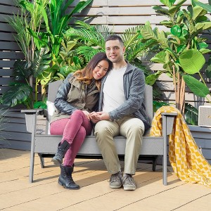 Costway 2PCS Patio Adirondack Chair Loveseat Bench HDPE Weather Resistant Grey - 1 of 4