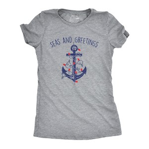 Womens Seas And Greetings T Shirt Funny Xmas Lights Sailing Anchor Joke Tee For Ladies - Crazy Dog Women's T Shirt - 1 of 4