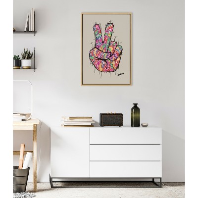 23" x 33" Natural Colorful Peace Sign Framed Canvas Art