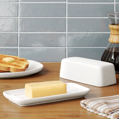 White Porcelain Rectangular Butter Dish with Lid
