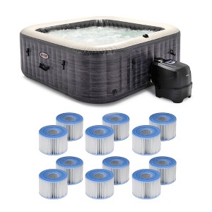 Intex 28451EP PureSpa Plus Greystone Inflatable Square Hot Tub Spa, 94 x 28", with Type S1 Easy Set Spa Filter Replacement Cartridges, 12 Pack - 1 of 4