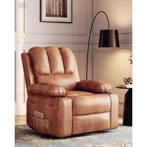22'' Leather Recliner Chair for Adults, Overstuffed Manual Recliner Chair, Single Sofa with Cup Holder and Side Pockets - 1 of 4