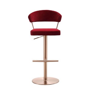 Whiteline Modern Living Nova Barstool, Red Velvet Seat, Adjustable Height, Rose Gold Stainless Steel Base - 1 of 4