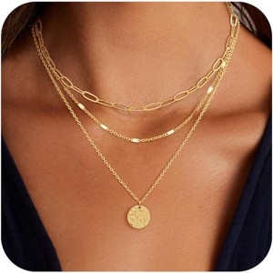 14K Gold Plated Layered Necklace Set for Women, Dainty Adjustable Stackable Gold Chains, Trendy Minimalist Jewelry Gift - 1 of 4