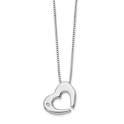 Black Bow Jewelry Cutout Diamond Heart Necklace in Rhodium Plated Silver, 18-20 Inch