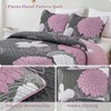 Grey Floral Queen Bed Quilts Set, 3 Pieces Pink Quilt, Reversible Microfiber Coverlet, Soft Bedding, 96x90 Inches - 2 of 4