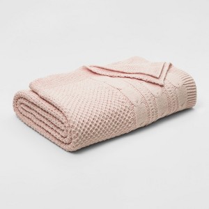 Twin Cable Knit Chenille Bed Blanket Pink - Threshold