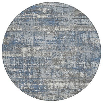 Denim Blue And Gray Geometric Washable Indoor Outdoor Area Rug