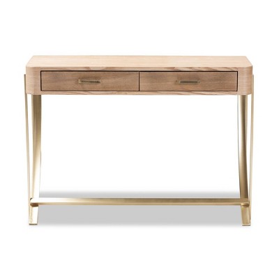 Lafoy Natural Finished Wood and Finished 2 Drawer Console Table Brown - Baxton Studio