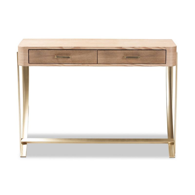 Lafoy Natural Finished Wood and Finished 2 Drawer Console Table Brown - Baxton Studio, 1 of 11