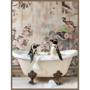 Amanti Art Penguin Pals in a Bubble Bath by Niky Rahner Framed Canvas Wall Art - 1 of 4