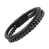 Steeltime Minoxia Men's double layered black leather and stainless steel franco chain link bracelet - 2 of 4