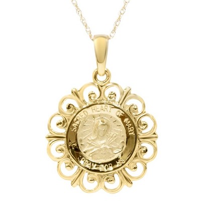 Pompeii3 14 Karat Yellow Gold Miraculous Mary Religious Pendant Necklace 1" Tall