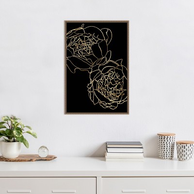 Gold and Black Beaded Framed Botanical Canvas Wall Art