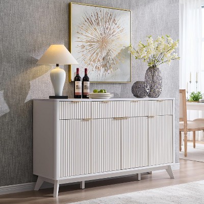 SinCiDo 60" Fluted Modern Buffet Sideboard Cabinet, 3 Drawers & 4 Doors, Coffee Bar Wine Bar Storage Cabinet for Dining Room, Living Room