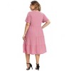 Women's Plus Size Lantern Sleeve Casual Ruffle Hem Loose Swing V Neck Tunic Mini Dress - 3 of 4